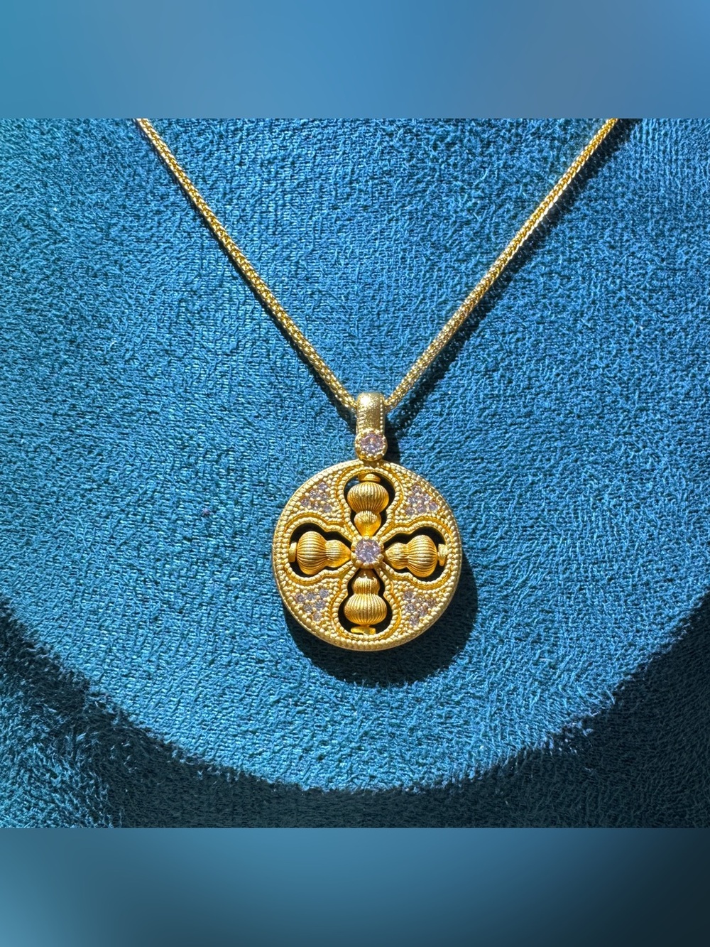 Gold Tone Rotating Cross Pendant Necklace CZ Statement Necklace